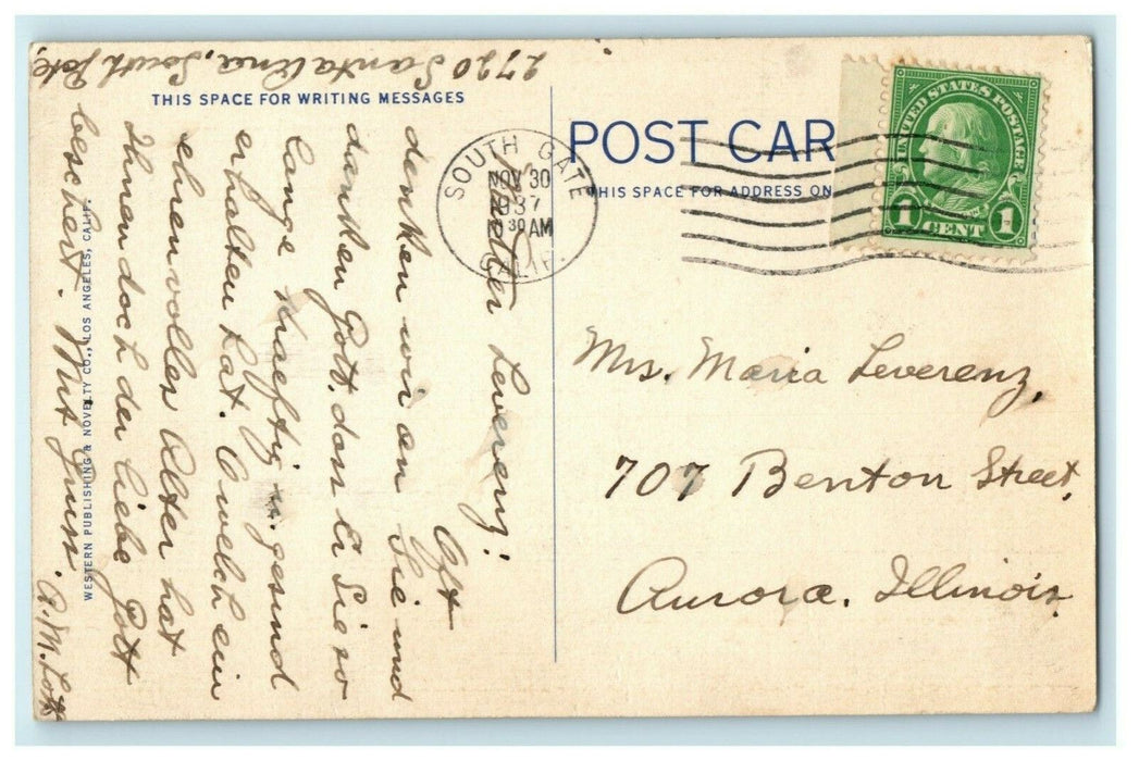 1937 Hungarian US Battleships Anchor Long Beach California CA Postcard