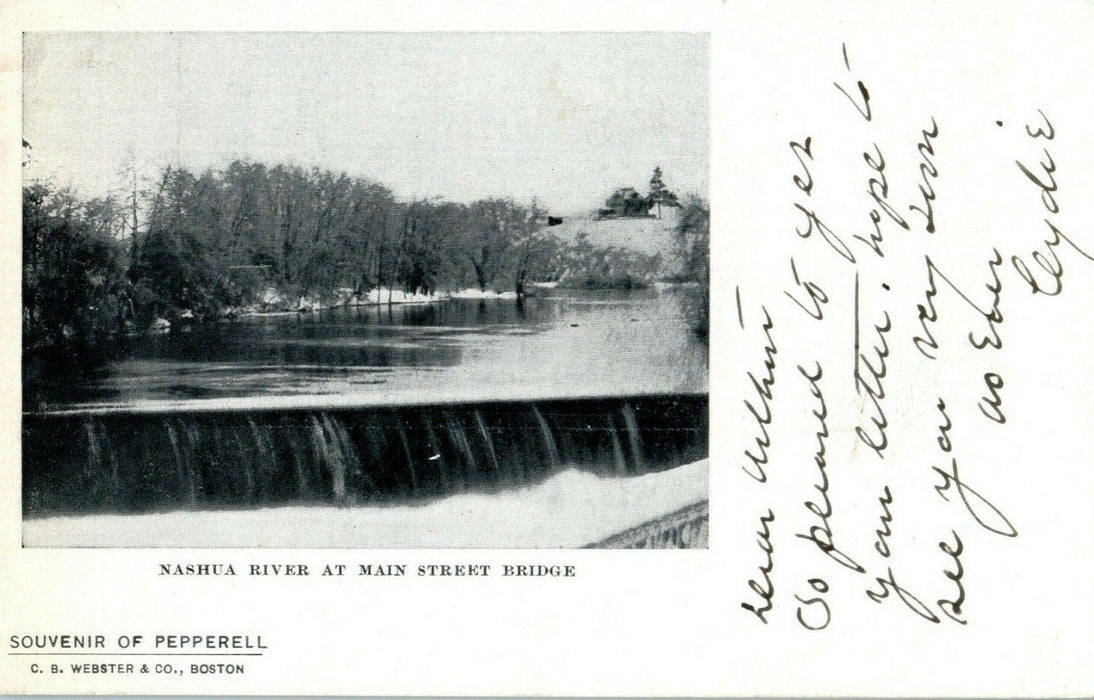 1905 Nashua River at Main St. Bridge Ayer Massachusetts MA Antique Postcard
