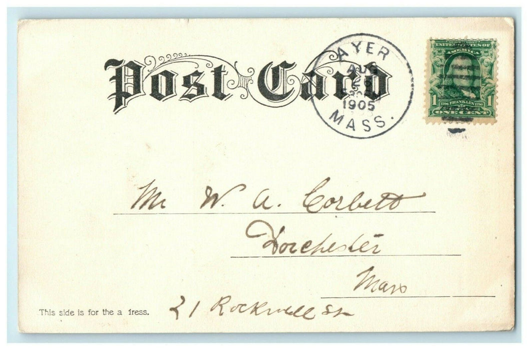 1905 Nashua River at Main St. Bridge Ayer Massachusetts MA Antique Postcard