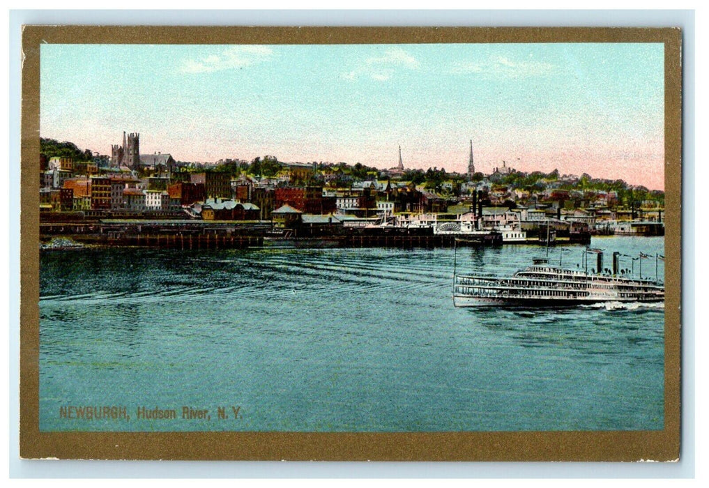 c1910's Newburgh Steamer Ship Scene Hudson River New York NY Antique Postcard