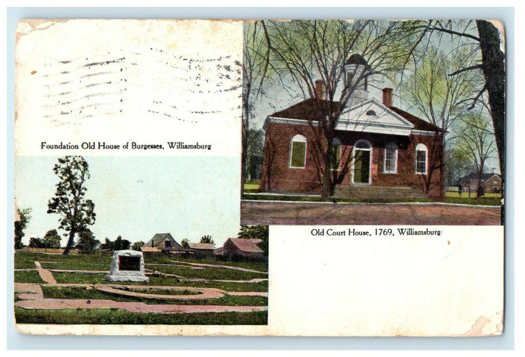 1910 Foundation Old House of Burgesses and Old Court House Virginia VA Postcard