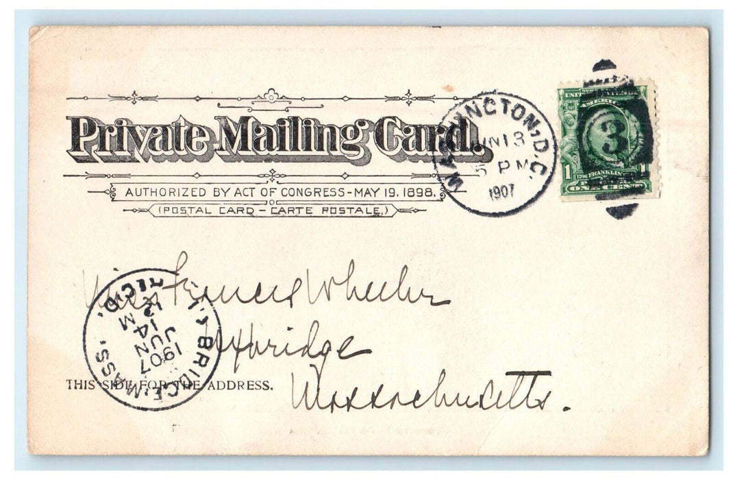 1907 Smithsonian Insitution Washington DC, Uxbridge MA Posted Postcard