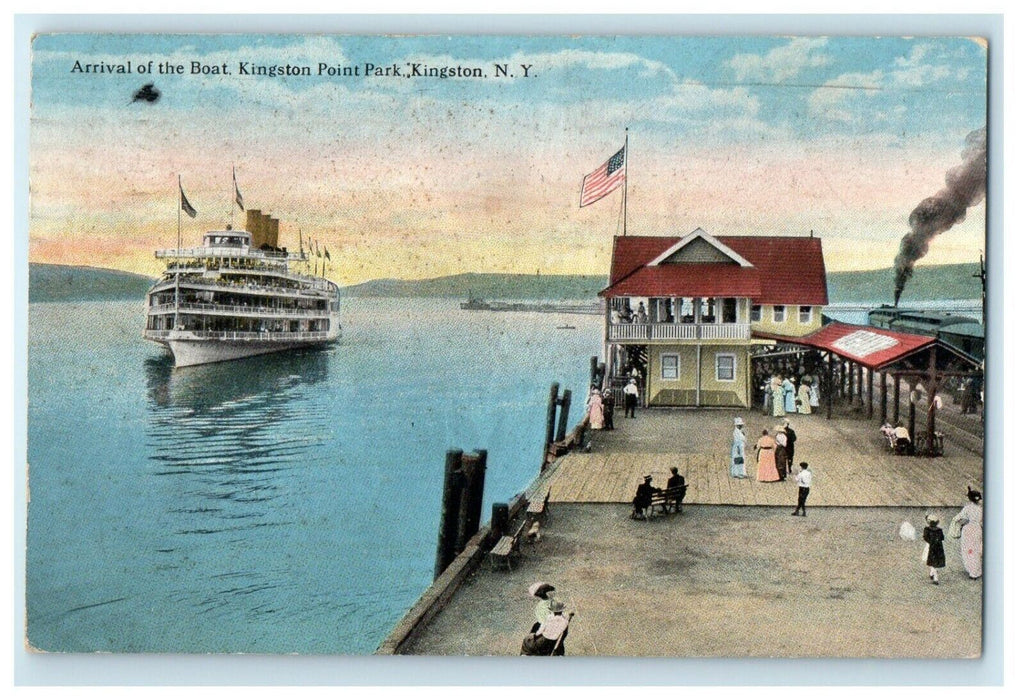 1919 Arrival Of The Boat Kingston Point Park Kingston New York NY Postcard