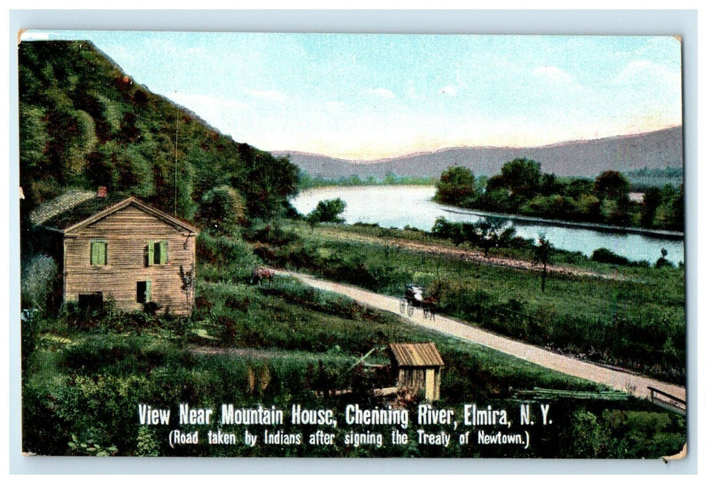 c1910's View Near Mountain House Chenning River Horse Buggy Elmira NY Postcard