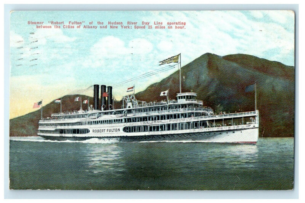 1911 Steamer Robert Fulton Steamer Ship Hudson River Albany New York NY Postcard