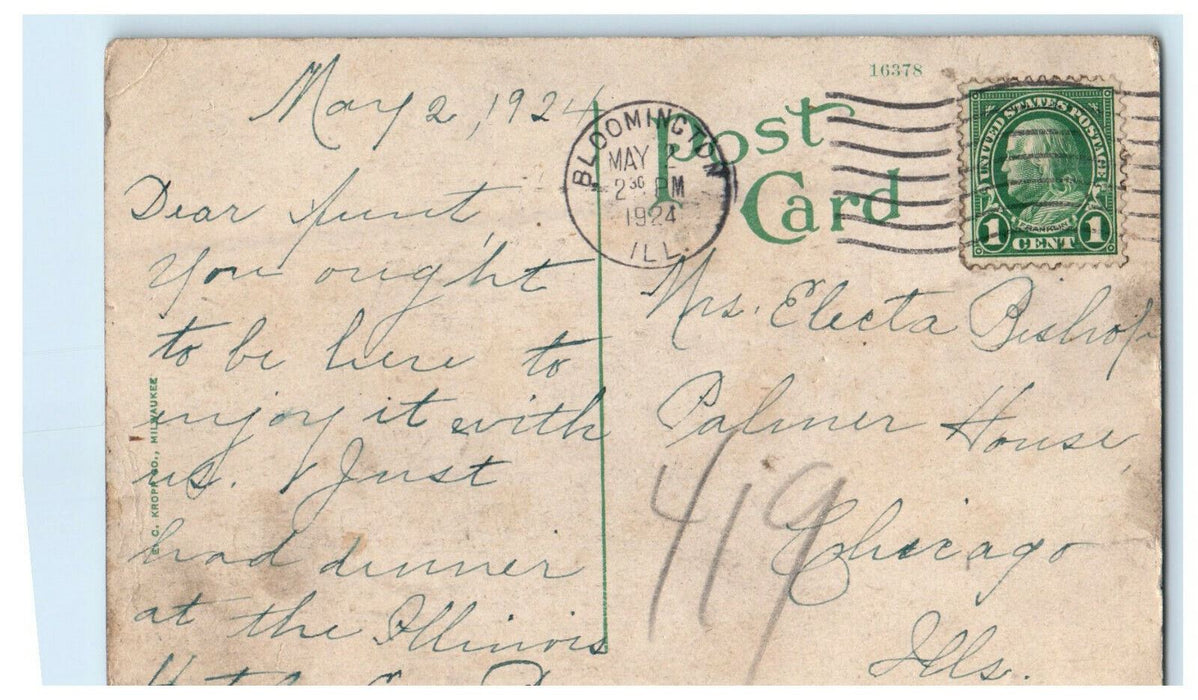 1924 Christian Science Church, Bloomington Illinois IL Posted Postcard