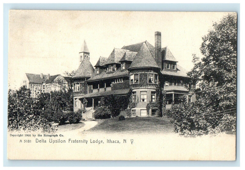 1908 Delta Upsilon Fraternity Lodge Ithaca New York NY Rotograph Postcard