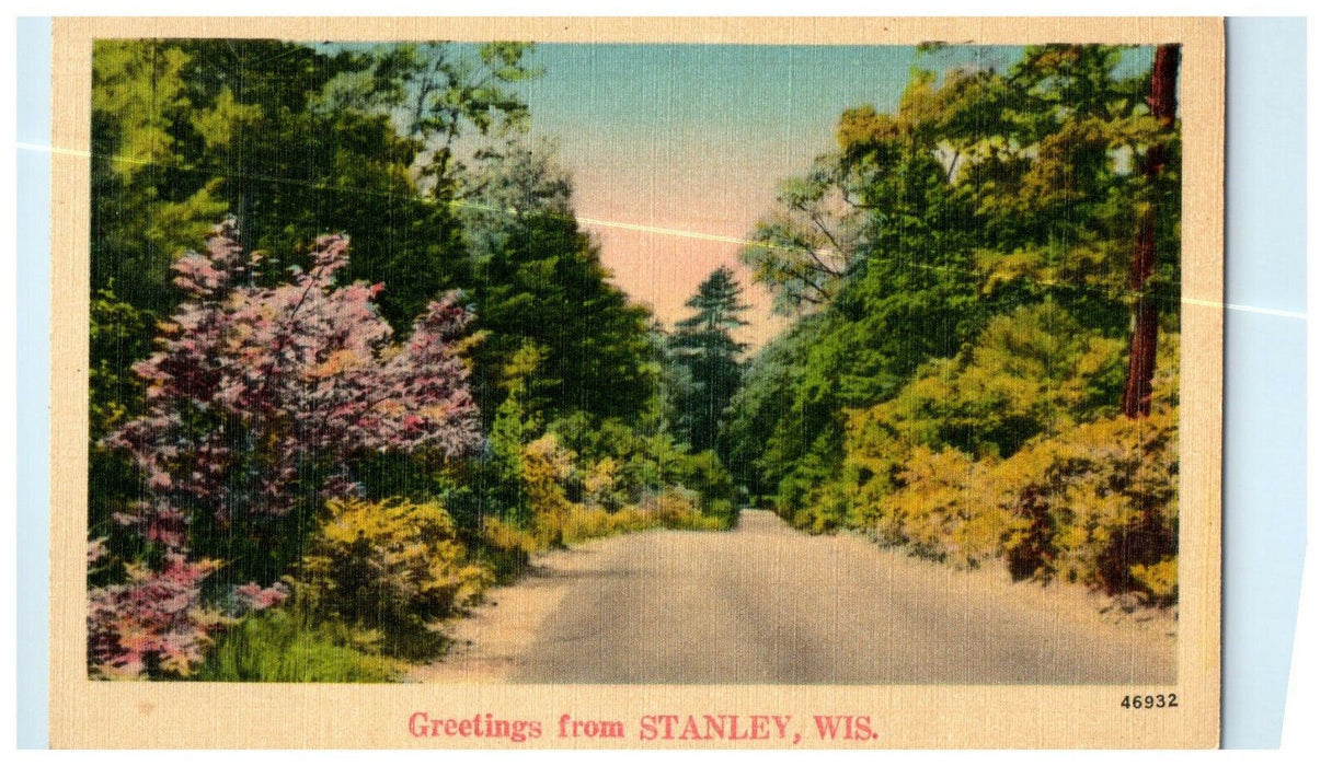 c1940s Trees and Flowers, Greetings from Stanley, Wisconsin WI Unposted Postcard