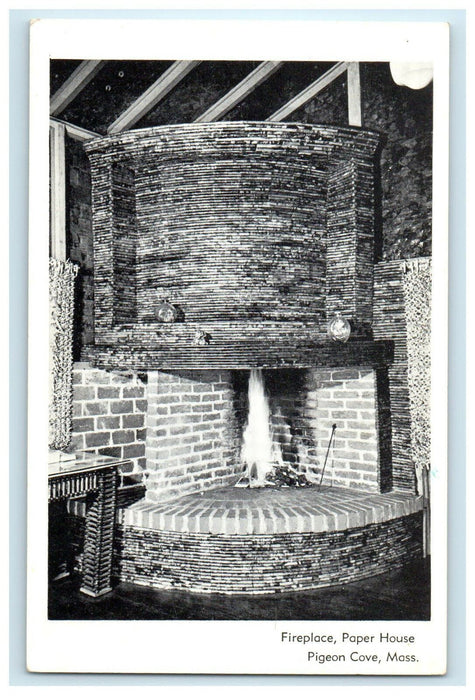 c1950s Fireplace, Paper House, Pigeon Cove, Massachusetts MA Postcard