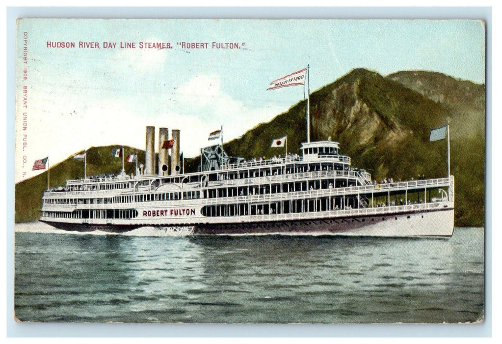 1909 Hudson River Day Line Steamer Shio Robert Fulton New York NY Postcard
