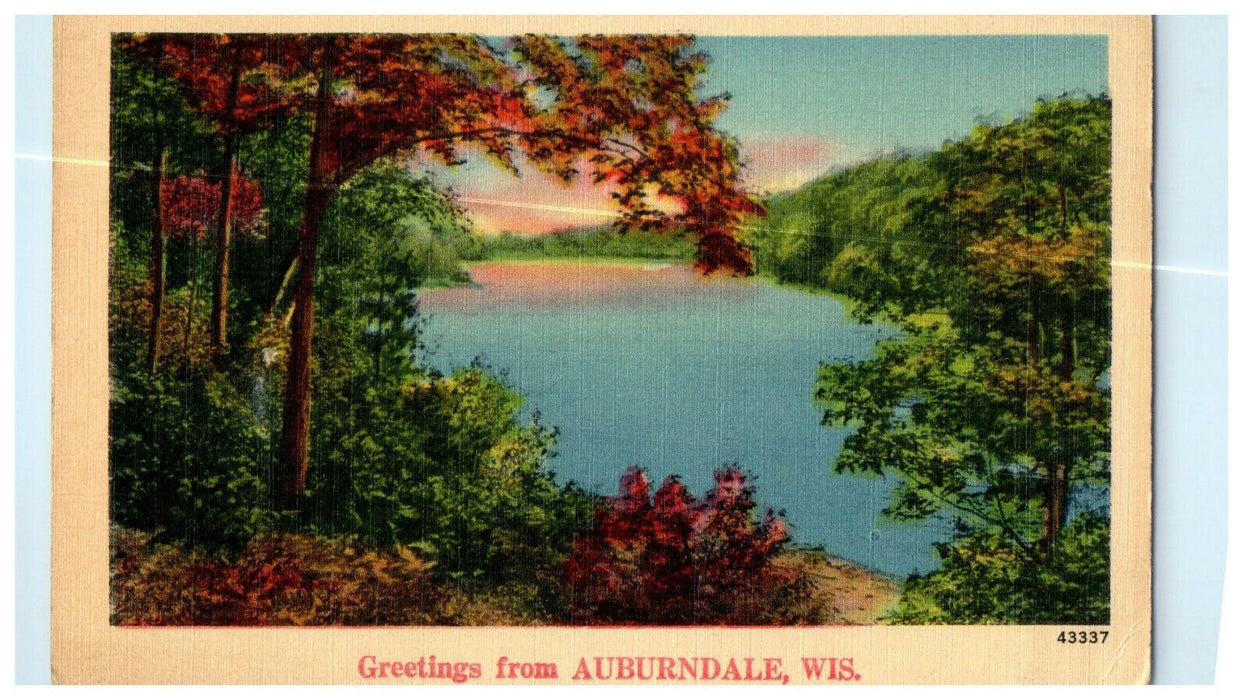 c1940s View of River, Greetings from Auburndale, Wisconsin WI Unposted Postcard