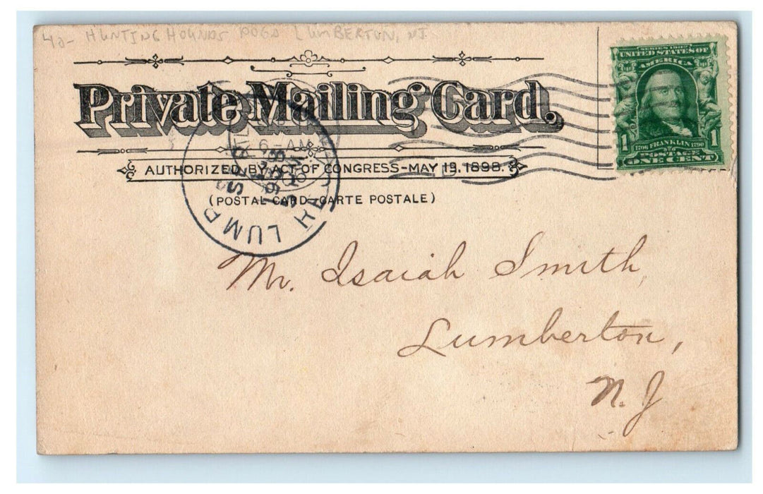 1906 "Going Well" Hunting Hounds, Lumberton Vermont VT RPO PMC Postcard