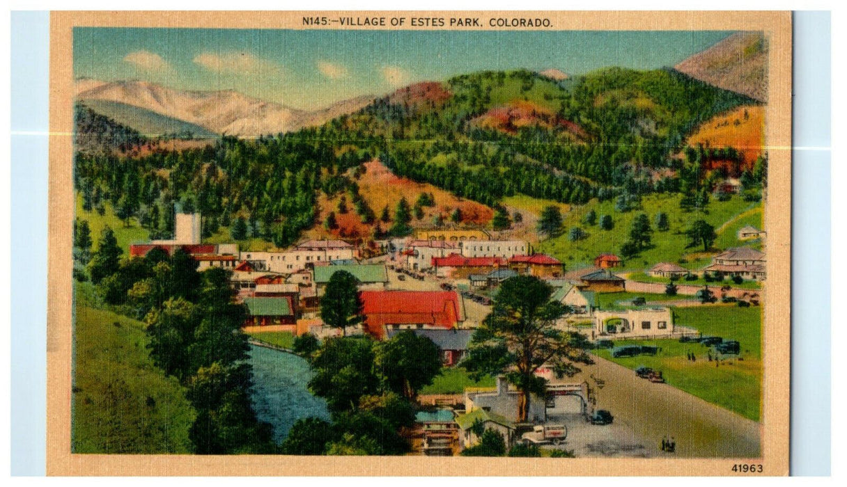 c1930 Village of Estes Park, Colorado CO Gateway to Rocky Mountain Park Postcard