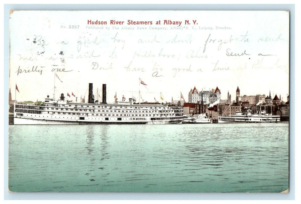 1905 Hudson River Steamers Ship At Albany New York NY Posted Antique Postcard