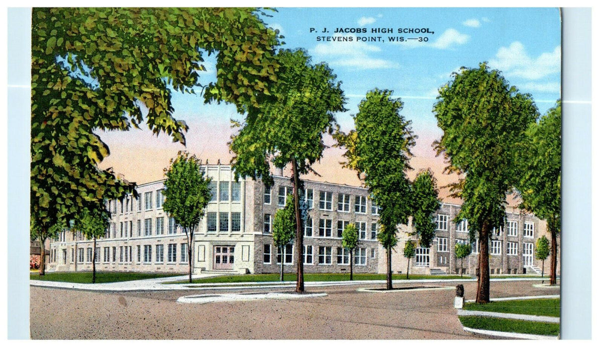 c1940s PJ Jacobs High School Stevens Point Wisconsin WI Unposted Postcard