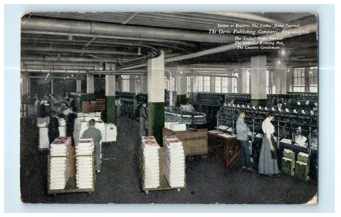 1913 View of Section of Bindery, The Curtis Publishing Company PA Postcard