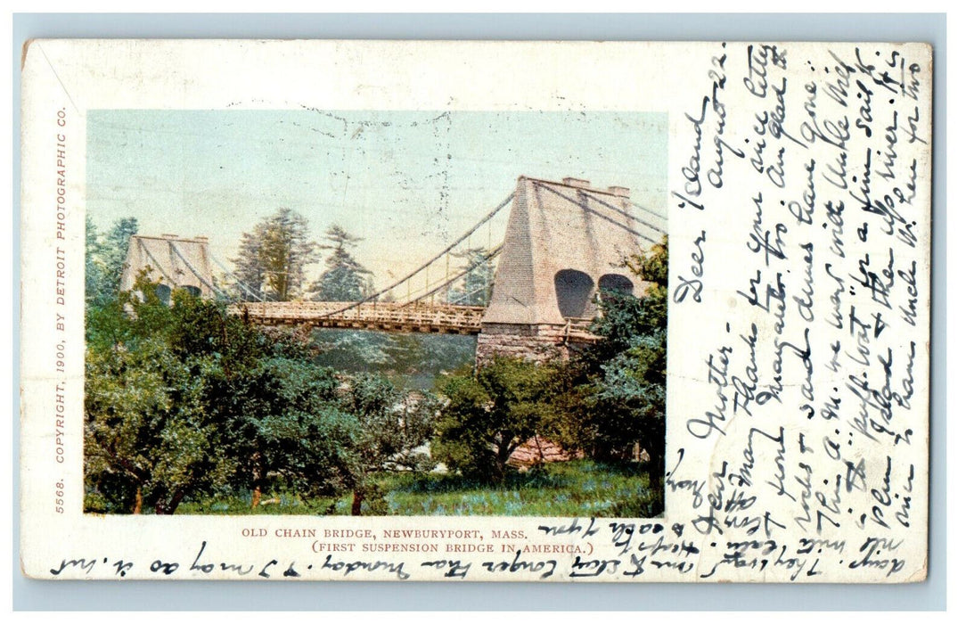 1903 Old Chain Bridge, Newburyport Massachusetts MA, Wellesley MA, Postcard