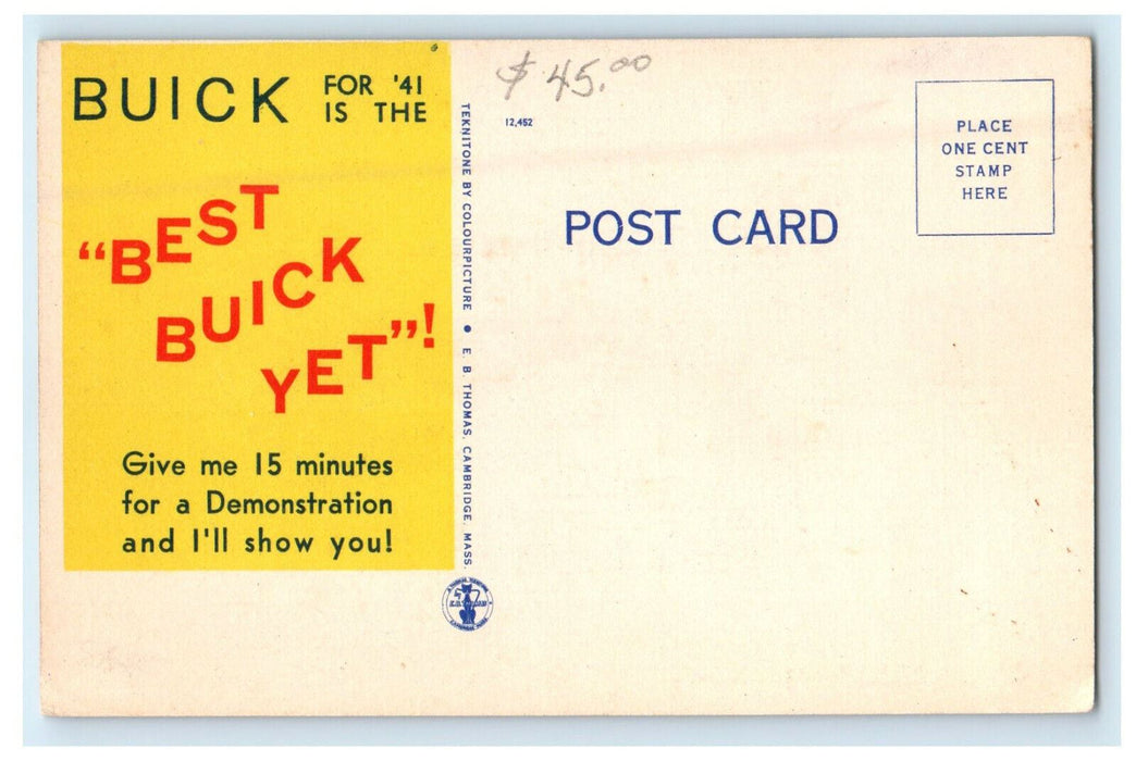1941 Red Buick, Providence Buick Company Providence Rhode Island RI Postcard