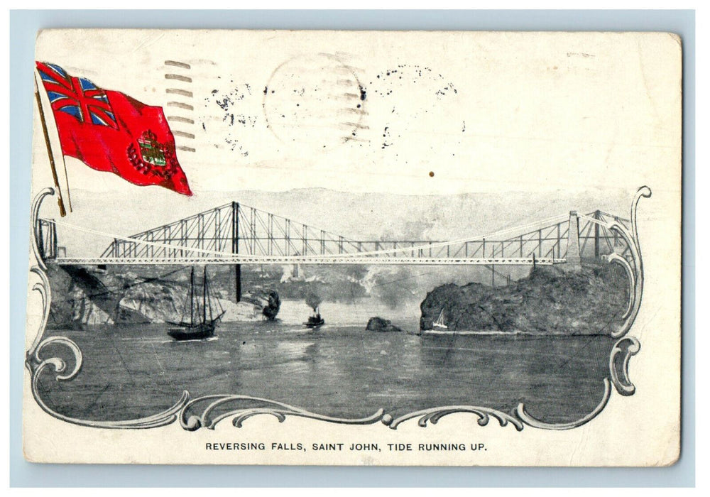 1903 Reversing Falls, Saint John Tide Running UP Canada, Boston MA Postcard