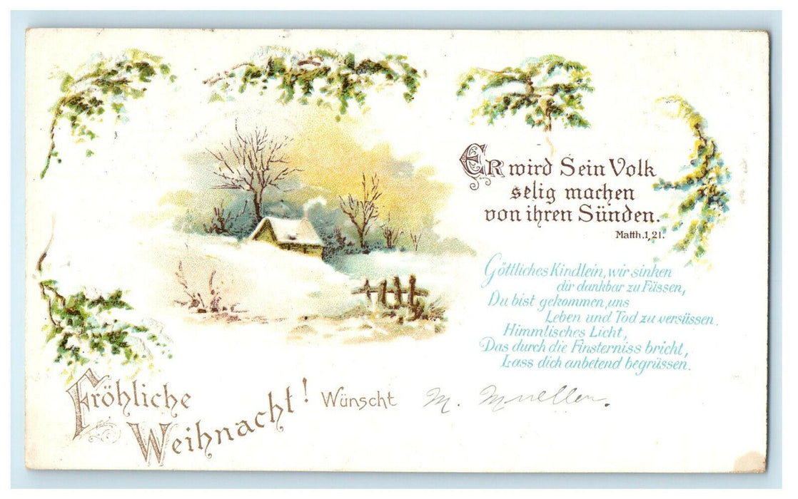1903 Frohliche Weihnacht! Wunscht Watertown WI Antique Posted Postcard