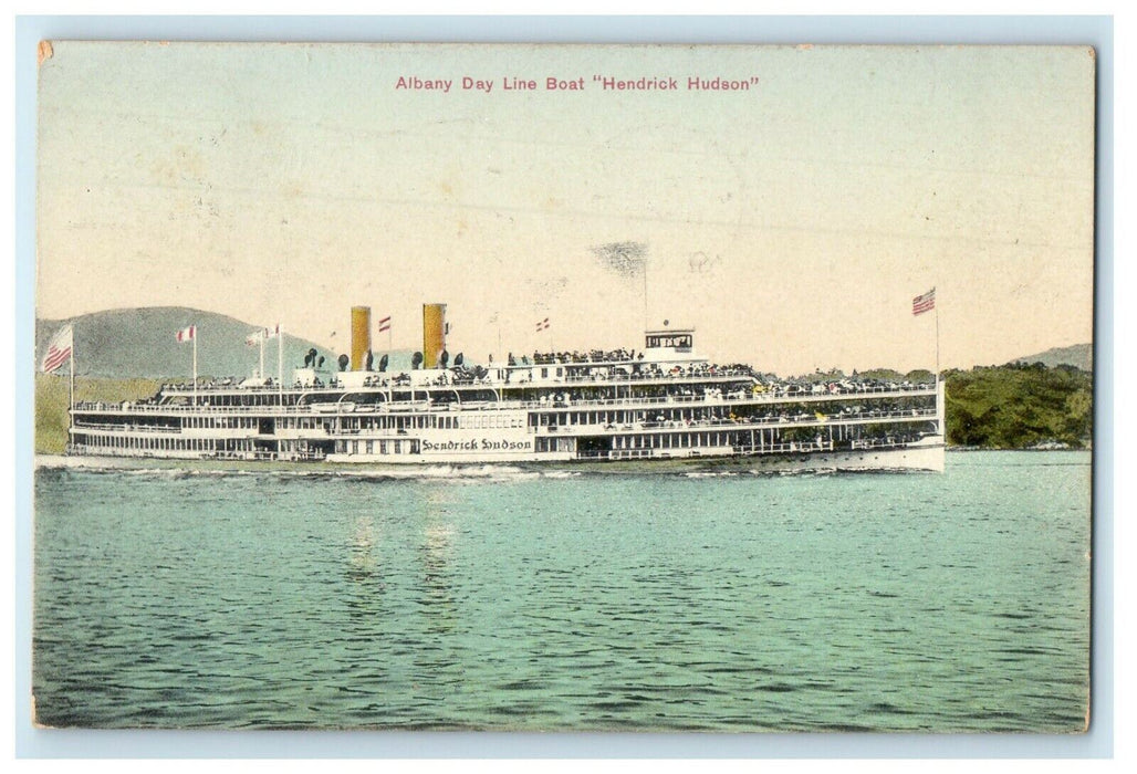 1909 Albany Day Line Boat Steamer Ship Hendrick Hudson New York NY Postcard