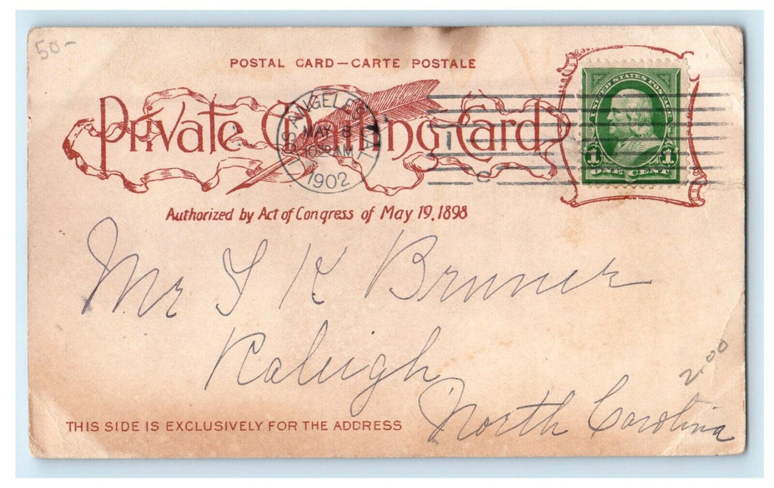 1902 Palace Hotel Los Angeles California CA Antique Posted PMC Postcard