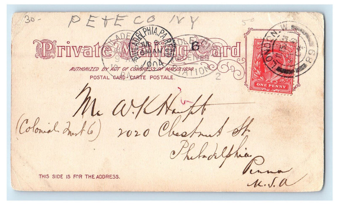 1904 Minehaha Pete Co Ivy Steamship Philadelphia Pennsylvania PA PMC Postcard