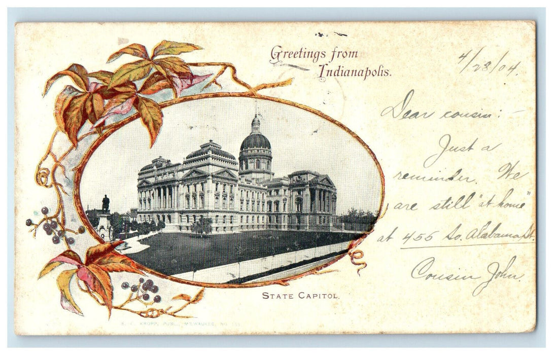 1904 State Capitol, Greetings from Indianapolis Indiana IN PMC Postcard