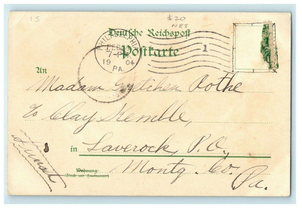 1897 Gruss Aus Leipzig Woman Parasol Umbrella Philadelphia PA Antique Postcard