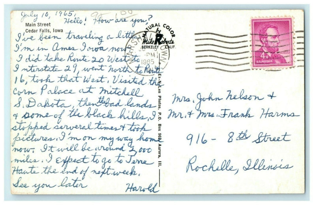 1965 Main St. Cedar Falls Iowa IA Classic Cars Vintage Marshalltown WA Postcard