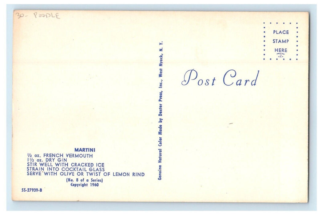 Pretty Girl Martini Poodle Dog Tower View Unposted Vintage Postcard