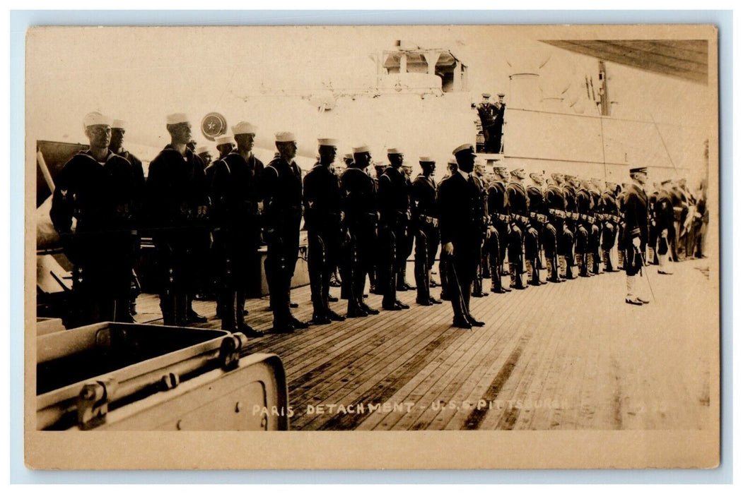 Paris Detachment U.S.S. Pittsburgh Crew Navy Sailors France RPPC Photo Postcard