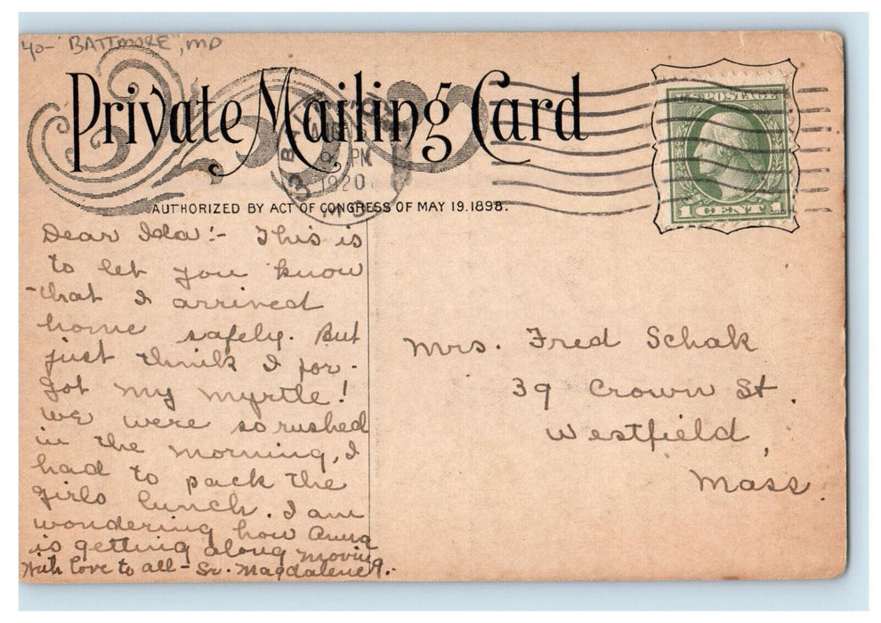 1920 Chapel of Lutheran Deaconess Motherhouse Baltimore MD PMC Postcard