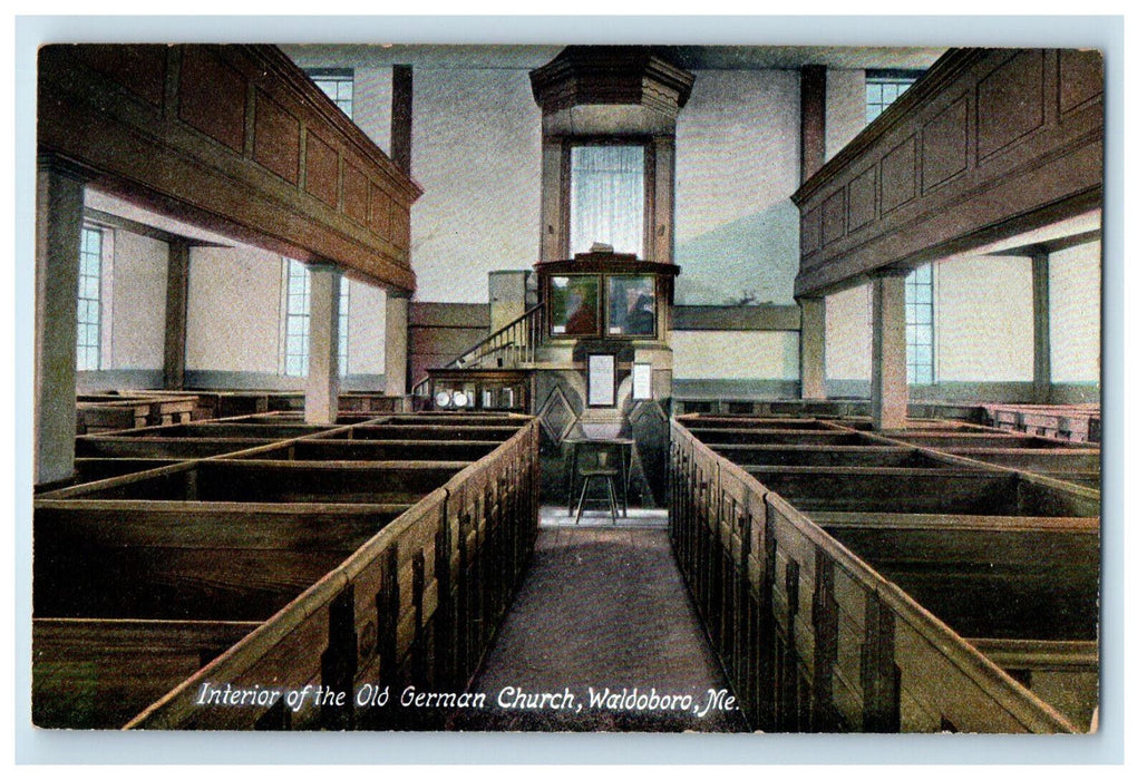 c1910 Interior of the Old German Church, Waldoboro Maine ME Unposted Postcard