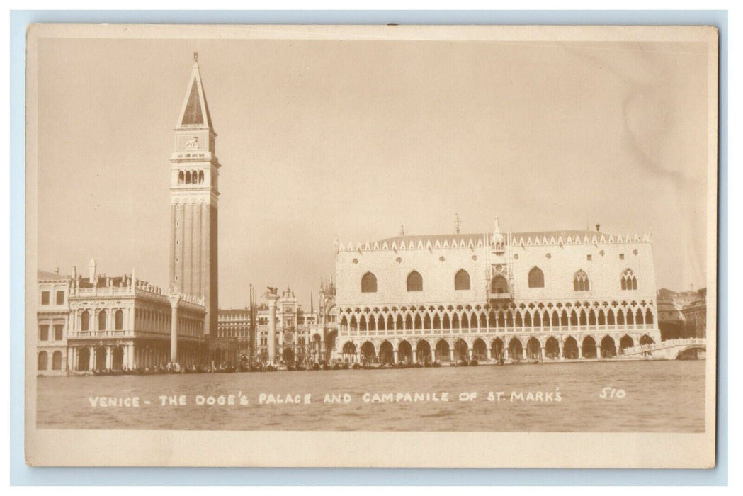 c1920's Venice Italy, Dodge's Palace Campanile St. Mark's RPPC Photo Postcard