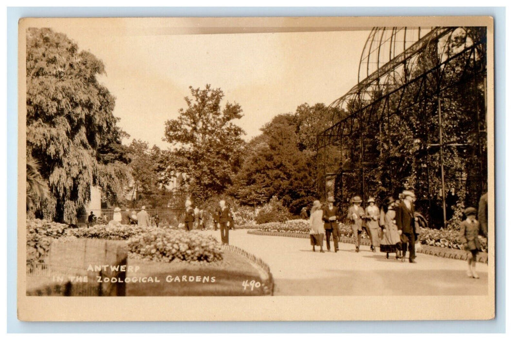 c1920's US Navy Sailors Antwerp Zoological Gardens Belgium RPPC Photo Postcard