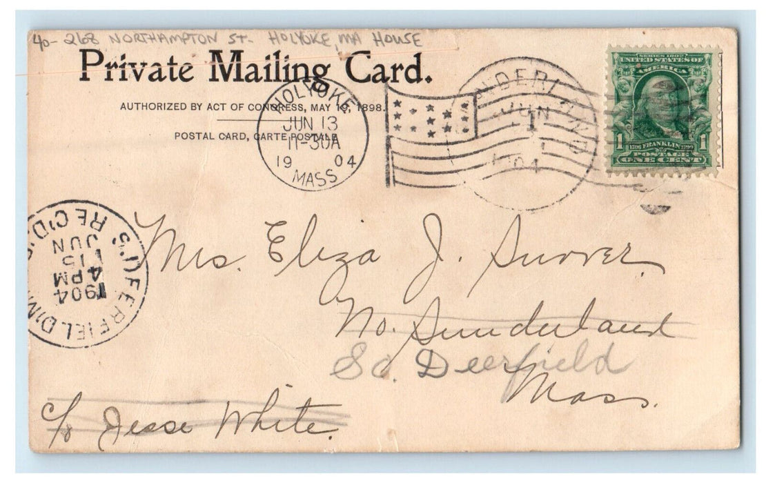 1904 House in 268 Northampton St. Holyoke MA Deerfield MA PMC Postcard