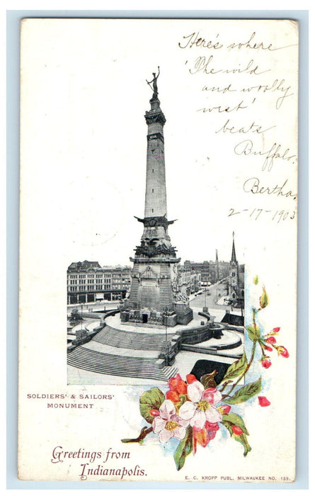 1903 Soldier's and Sailor's Monument Greetings from Indianapolis IN PMC Postcard