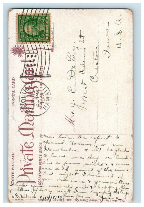 1913 Royal Palms and Hibiscus Hedge, Hawaiian Islands HI Postcard