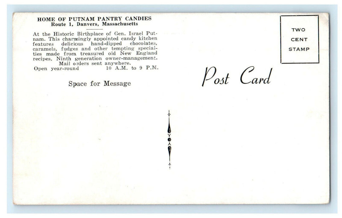 c1940s Home of Putnam Pantry Candies Danvers MA Advertising Postcard