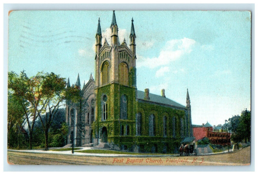 1910 First Baptist Church Carriage Plainfield New Jersey NJ Antique Postcard