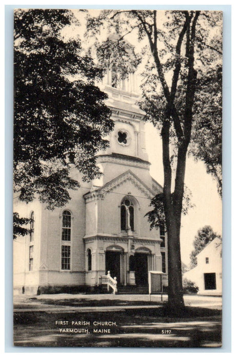 c1940s First Parish Church, Yarmouth Maine ME Unposted Vintage Postcard