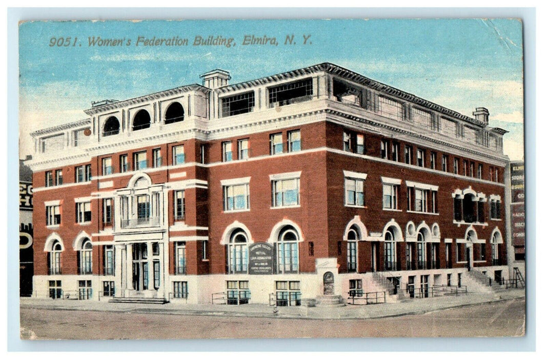 1912 Women's Federation Building Elmira Chemung New York NY Antique Postcard