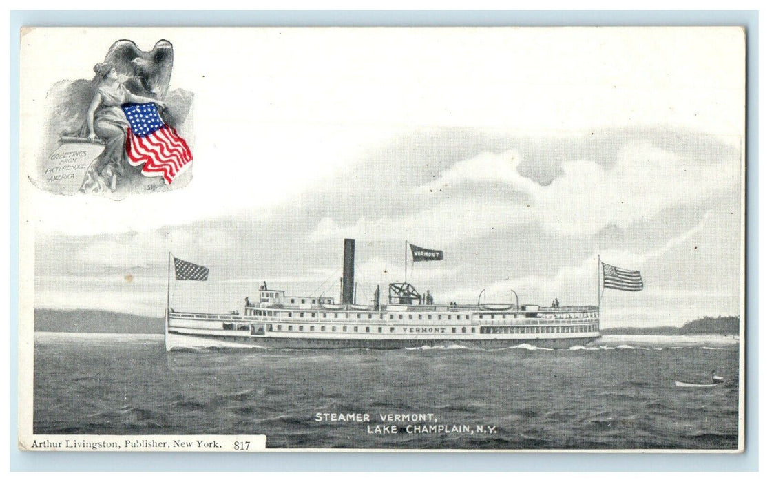 c1905 Steamer Ship Vermont Lake Champlain New York NY Antique Postcard