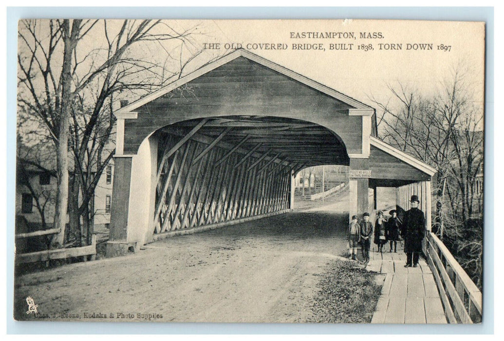 c1920s Torn Down Old Covered Bridge Easthampton Massachusetts MA Tuck Postcard