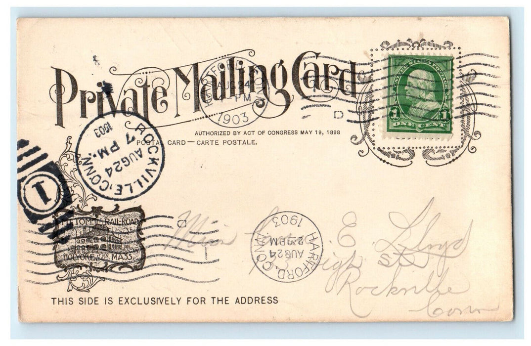 1903 Rockville CT. Mt. Tom Railroad Holyoke Massachusetts MA PMC Postcard