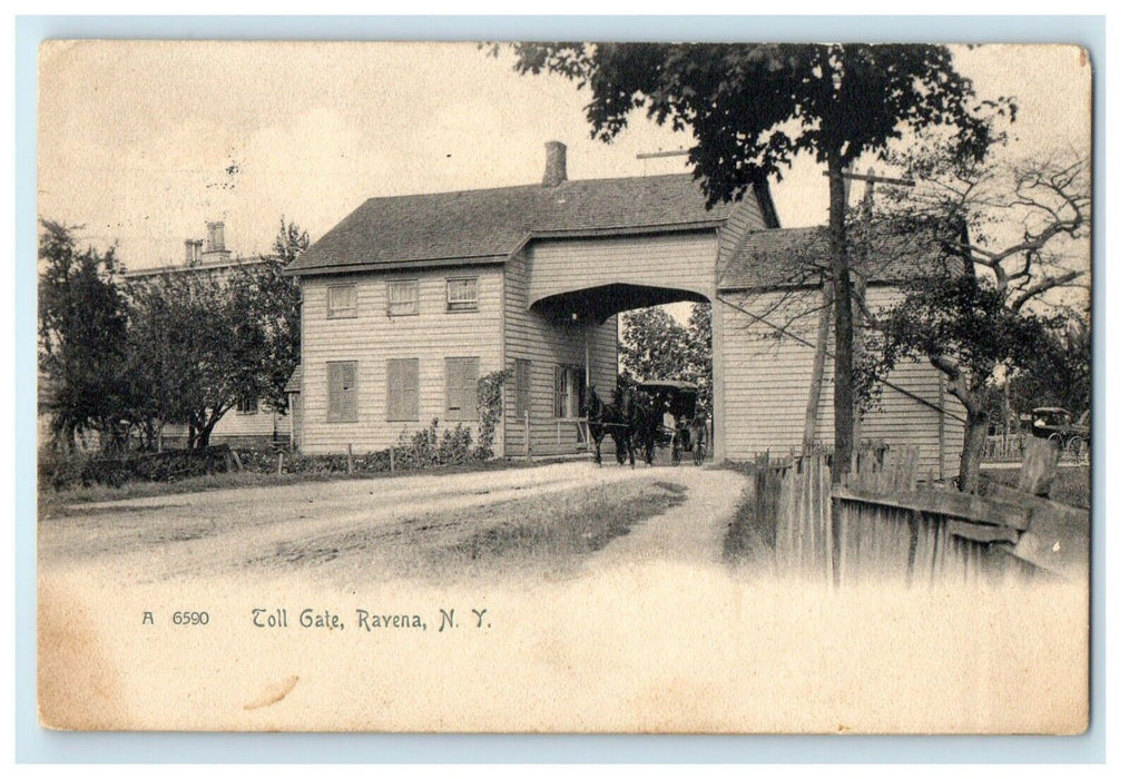 1908 Ravena New York NY, Toll Gate Horse Carriage Rotograph Antique Postcard