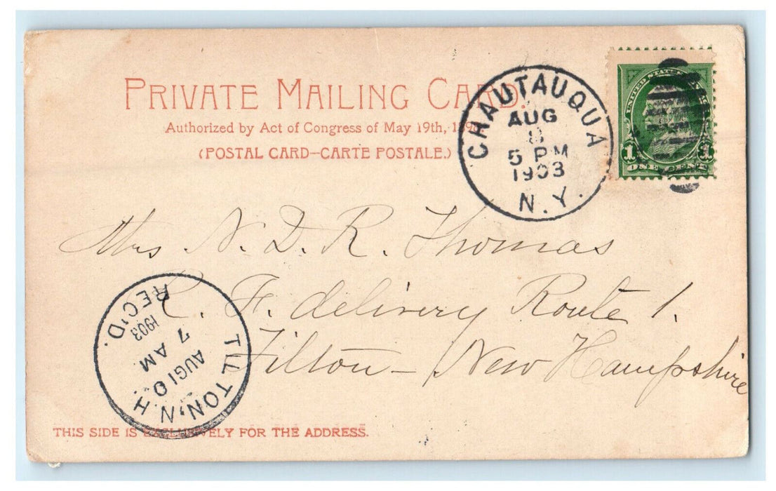 1903 Chautauqua Rustic Bridge Chautauqua NY, Tilton NH PMC Postcard