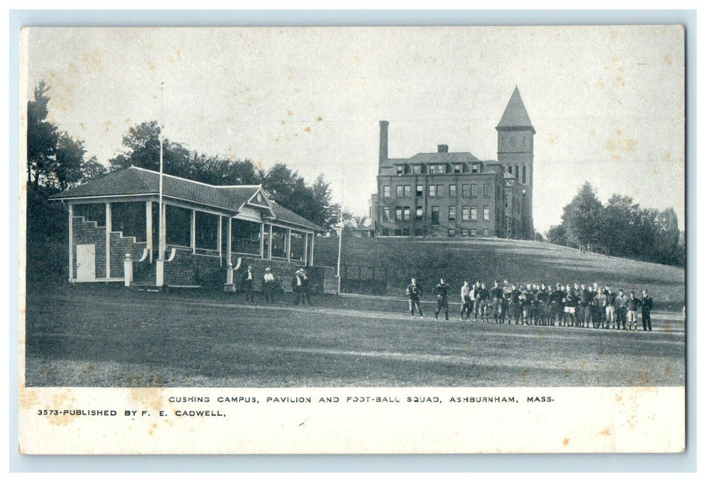 c1905s Cushing Campus, Pavilion and Football Squad Ashburnham MA Postcard