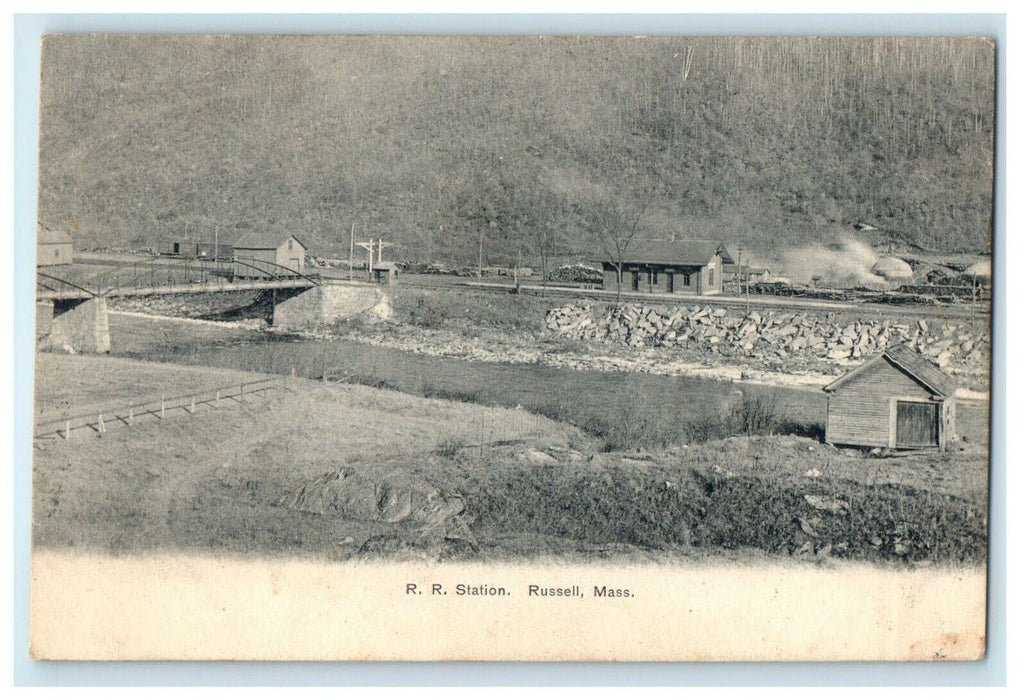 1906 Railroad Station, Russell MA, Portland NY, Glass Works Postcard